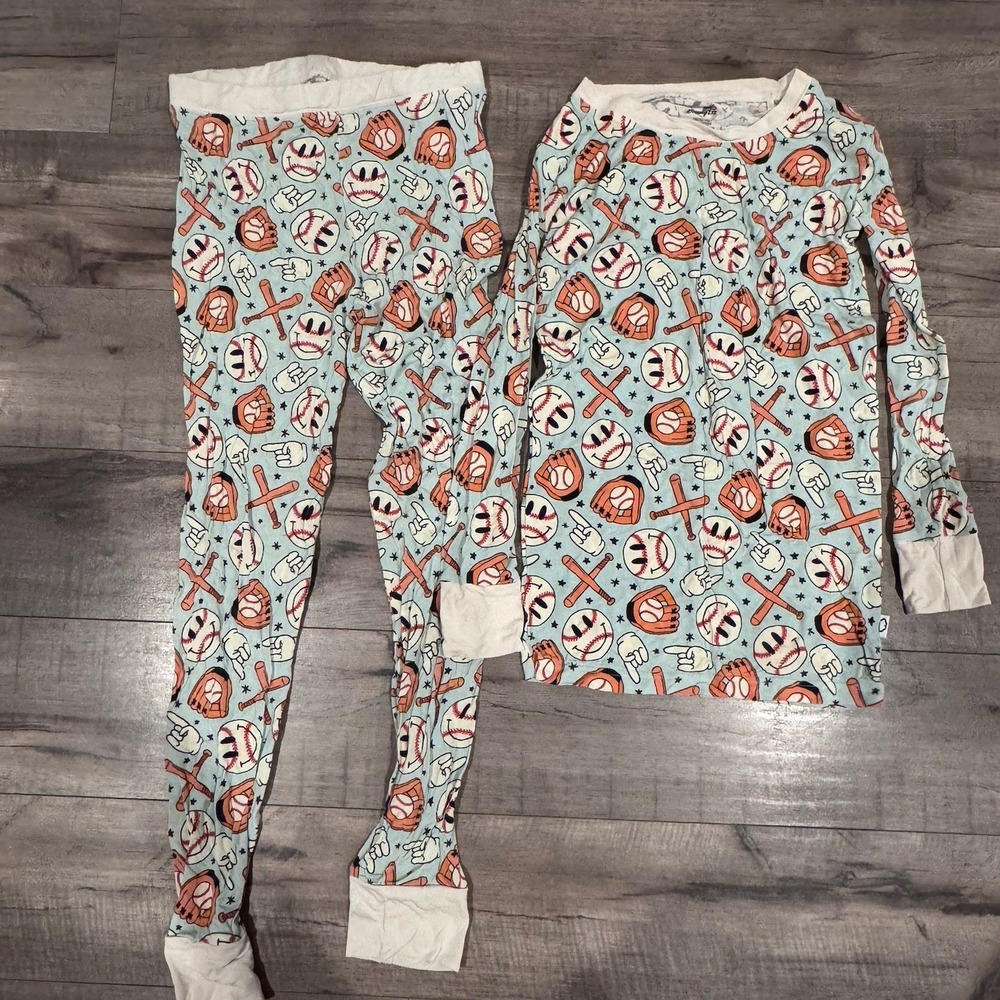Bamboo Baseball Pajamas Size 9/10 Dreamy Zzz Dream Big Little Co PJs Smily Face